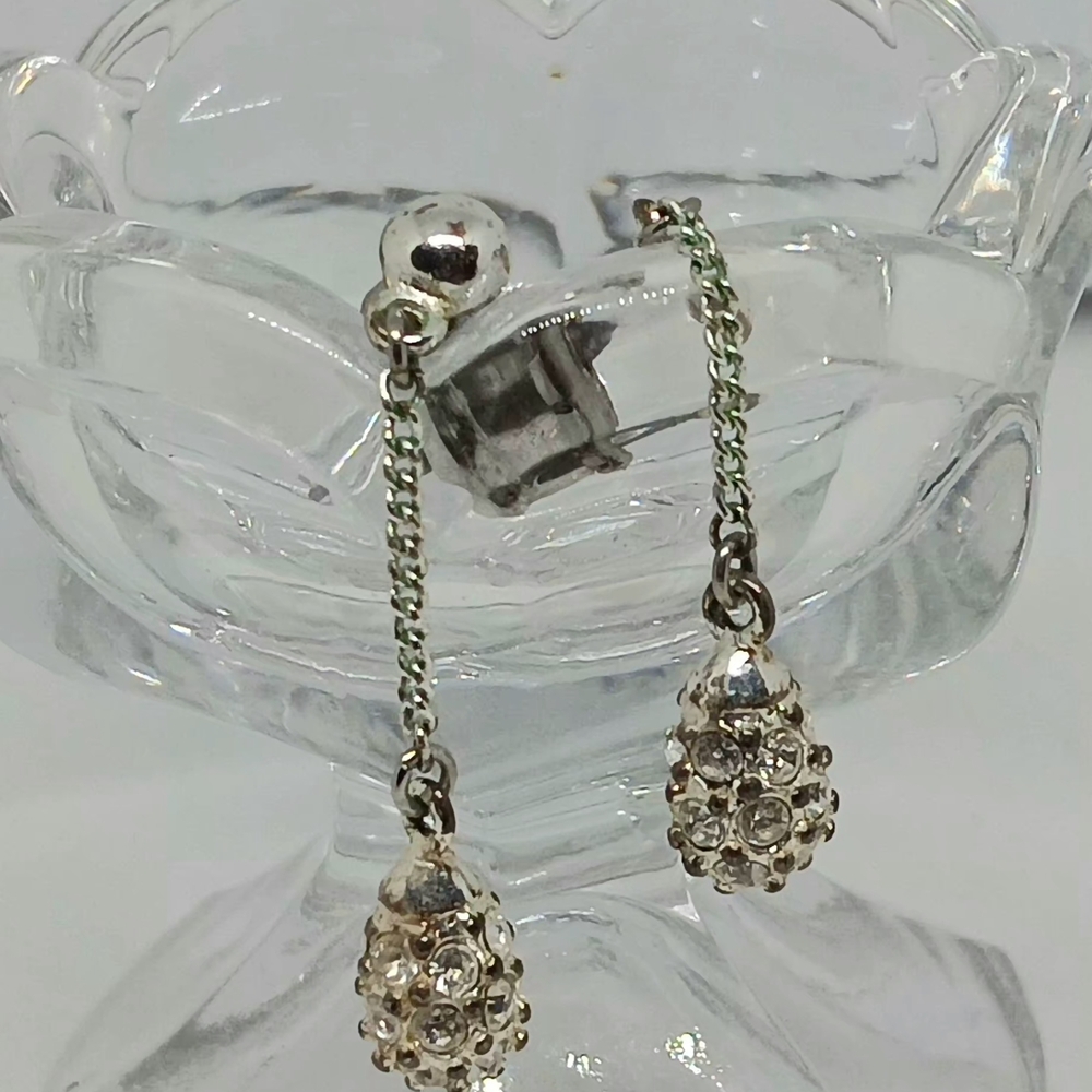 Vintage Silver Tone Rhinestonr Tear Drop Earrings